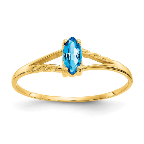 10k Polished 6x3mm Marquise Genuine December/ Blue Topaz Birthstone Ring