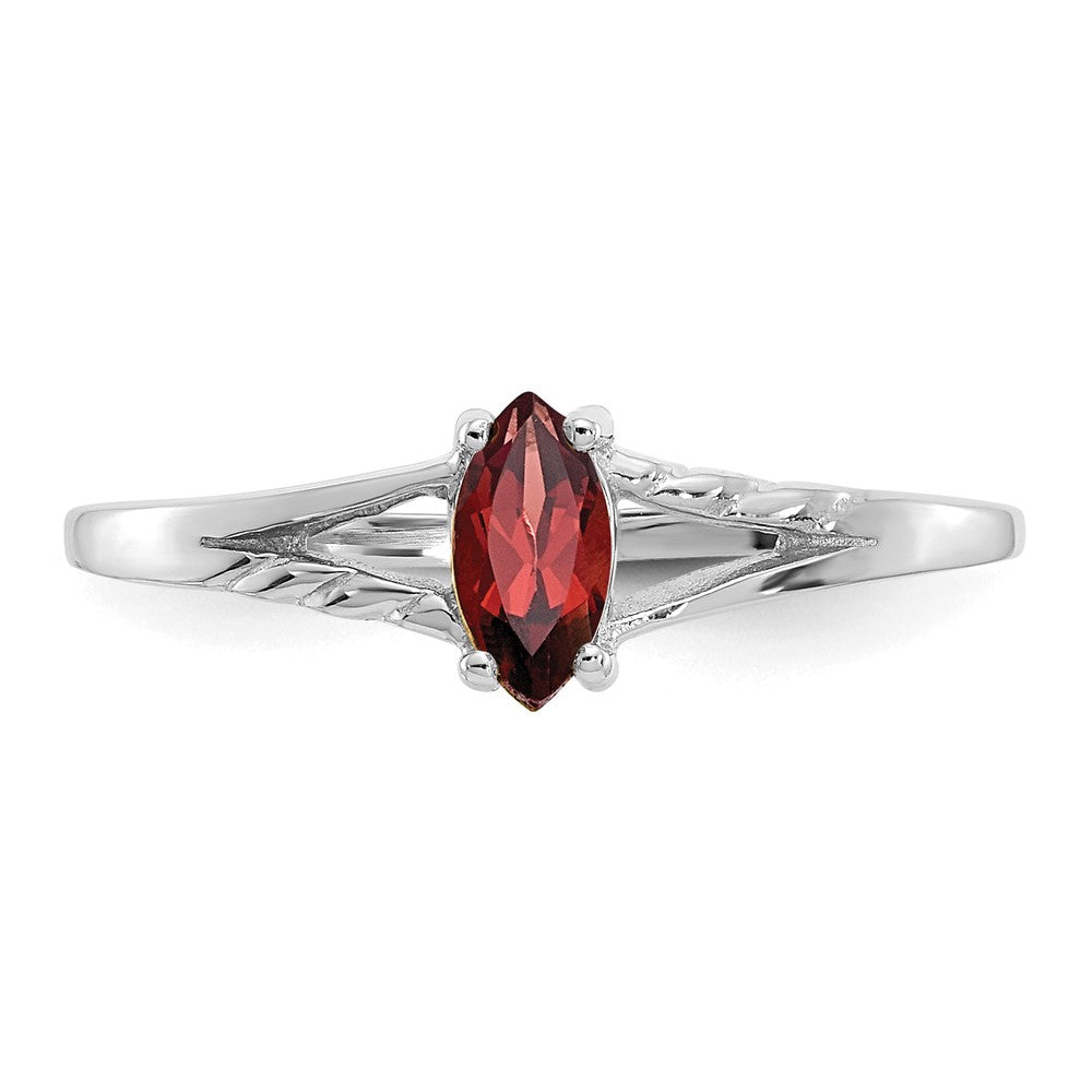 10k White Gold Polished 6x3mm Marquise Genuine January/ Garnet Birthstone Ring