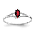 10k White Gold Polished 6x3mm Marquise Genuine January/ Garnet Birthstone Ring