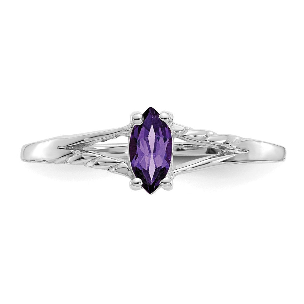 10k White Gold Polished 6x3mm Marquise Genuine February/ Amethyst Birthstone Ring