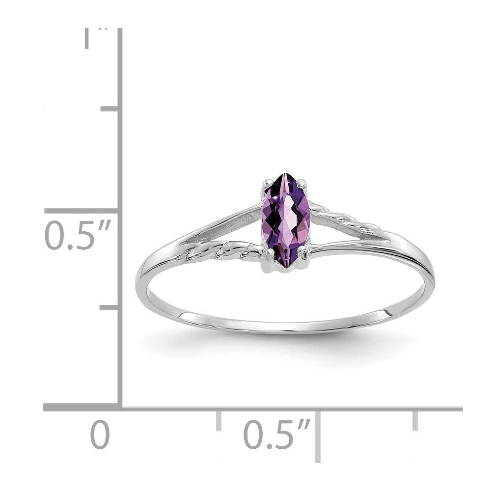 10k White Gold Polished 6x3mm Marquise Genuine February/ Amethyst Birthstone Ring