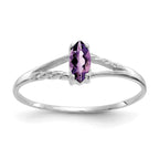 10k White Gold Polished 6x3mm Marquise Genuine February/ Amethyst Birthstone Ring