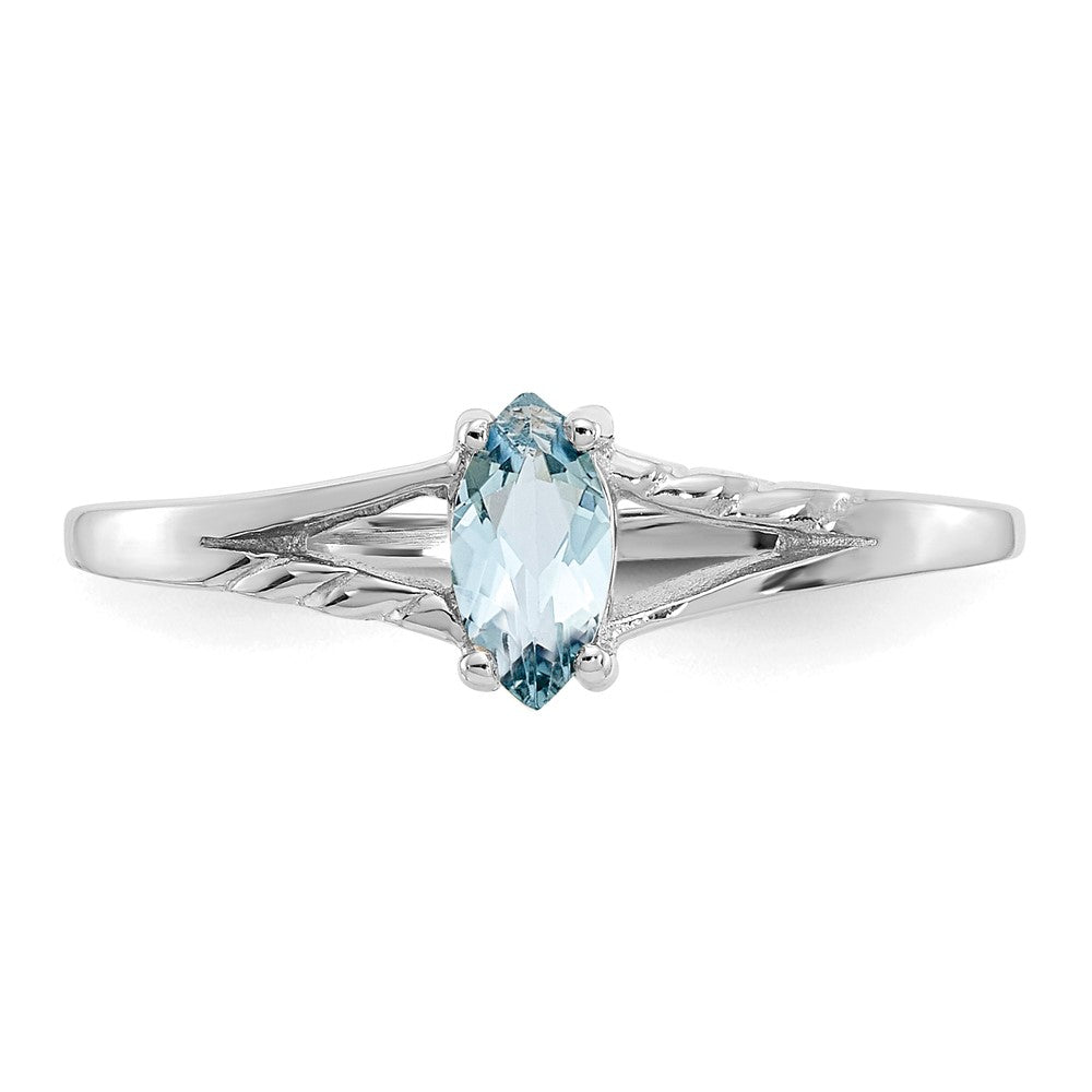 10k White Gold Polished 6x3mm Marquise Genuine March/ Aquamarine Birthstone Ring