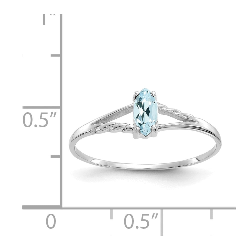 10k White Gold Polished 6x3mm Marquise Genuine March/ Aquamarine Birthstone Ring