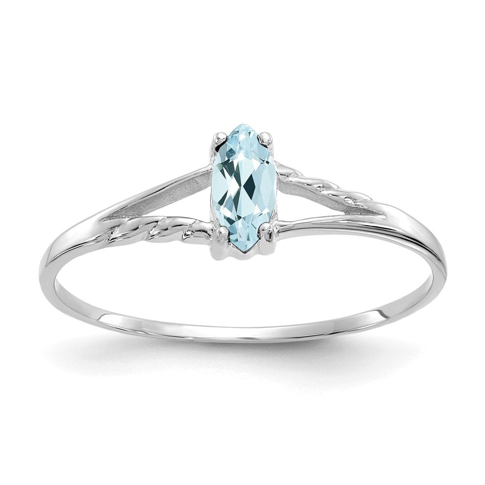 10k White Gold Polished 6x3mm Marquise Genuine March/ Aquamarine Birthstone Ring