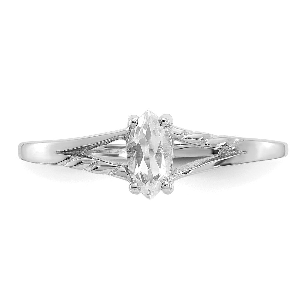 10k White Gold Polished 6x3mm Marquise Genuine April/ White Topaz Birthstone Ring