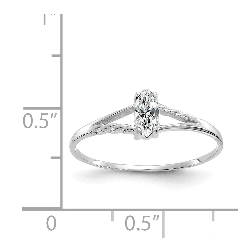 10k White Gold Polished 6x3mm Marquise Genuine April/ White Topaz Birthstone Ring
