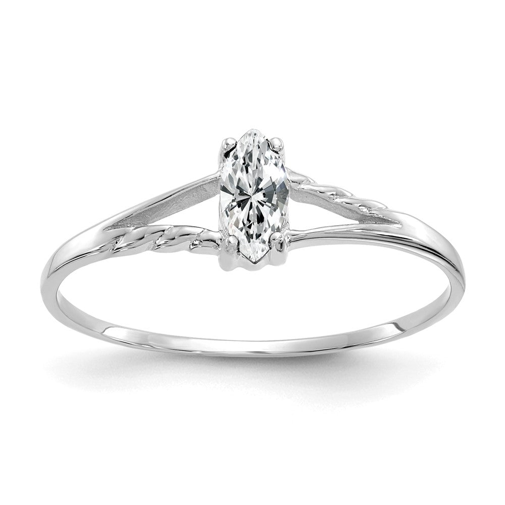 10k White Gold Polished 6x3mm Marquise Genuine April/ White Topaz Birthstone Ring