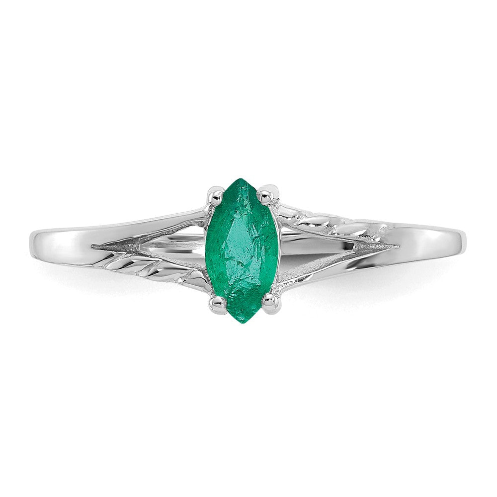 10k White Gold Polished 6x3mm Marquise Genuine May/ Emerald Birthstone Ring