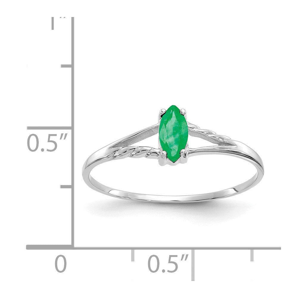 10k White Gold Polished 6x3mm Marquise Genuine May/ Emerald Birthstone Ring