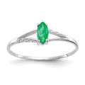 10k White Gold Polished 6x3mm Marquise Genuine May/ Emerald Birthstone Ring