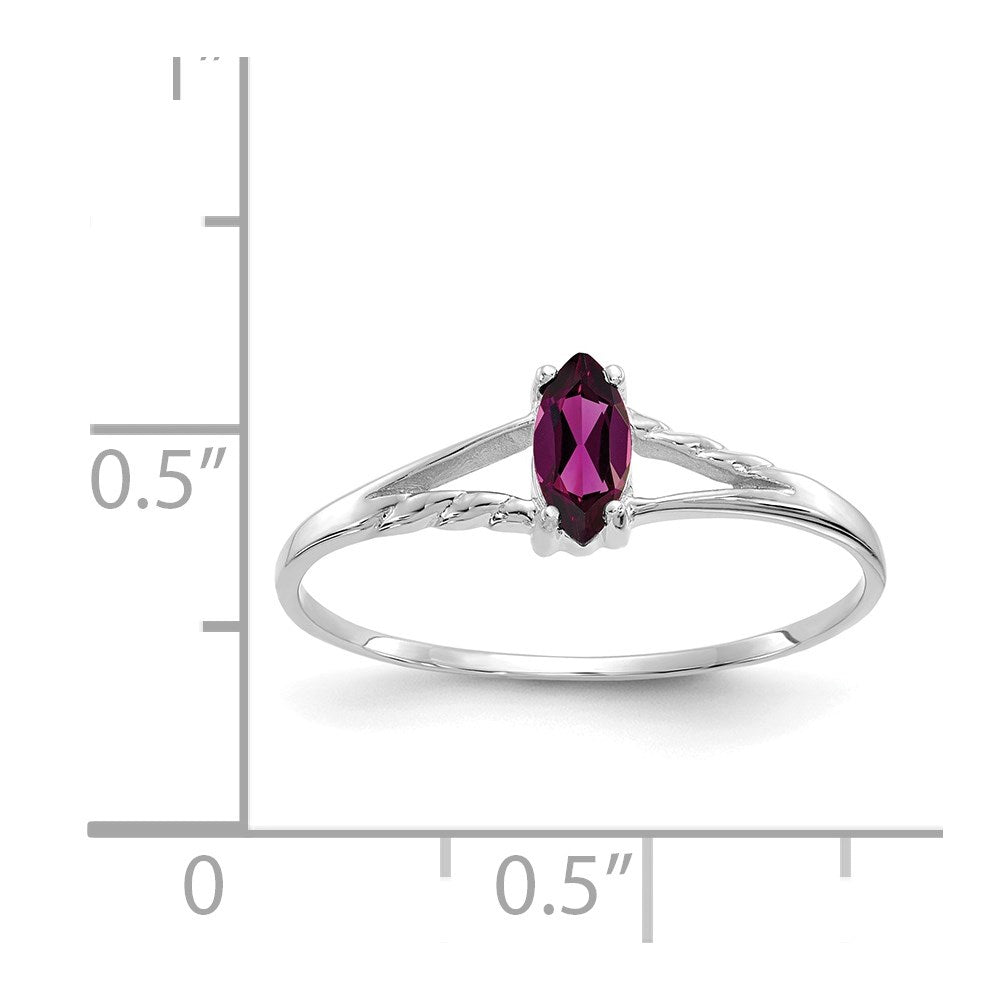 10k White Gold Polished 6x3mm Marquise Genuine June/ Rhodolite Garnet Birthstone Ring