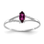 10k White Gold Polished 6x3mm Marquise Genuine June/ Rhodolite Garnet Birthstone Ring
