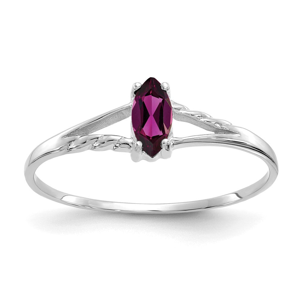 10k White Gold Polished 6x3mm Marquise Genuine June/ Rhodolite Garnet Birthstone Ring