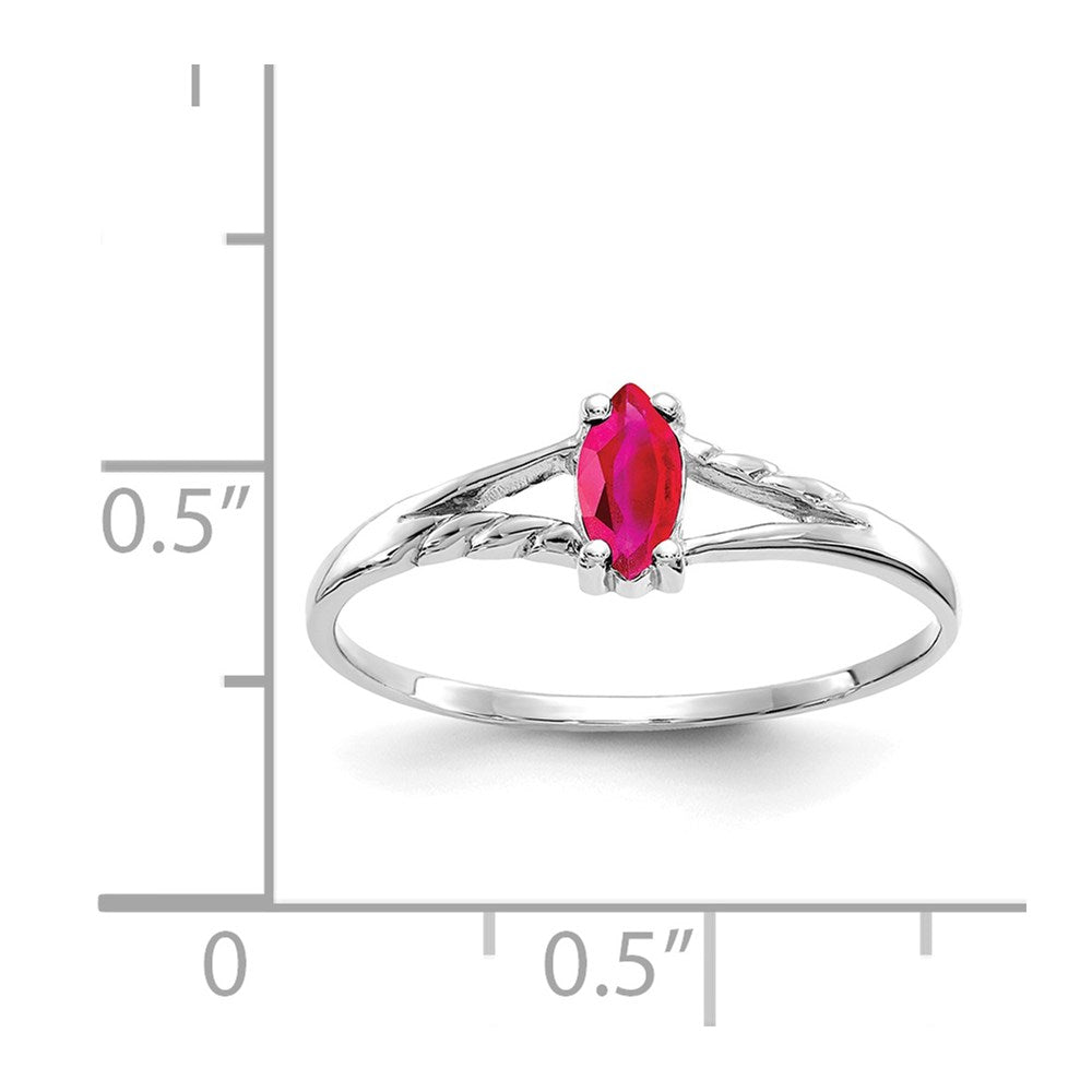 10k White Gold Polished 6x3mm Marquise Genuine July/ Ruby Birthstone Ring