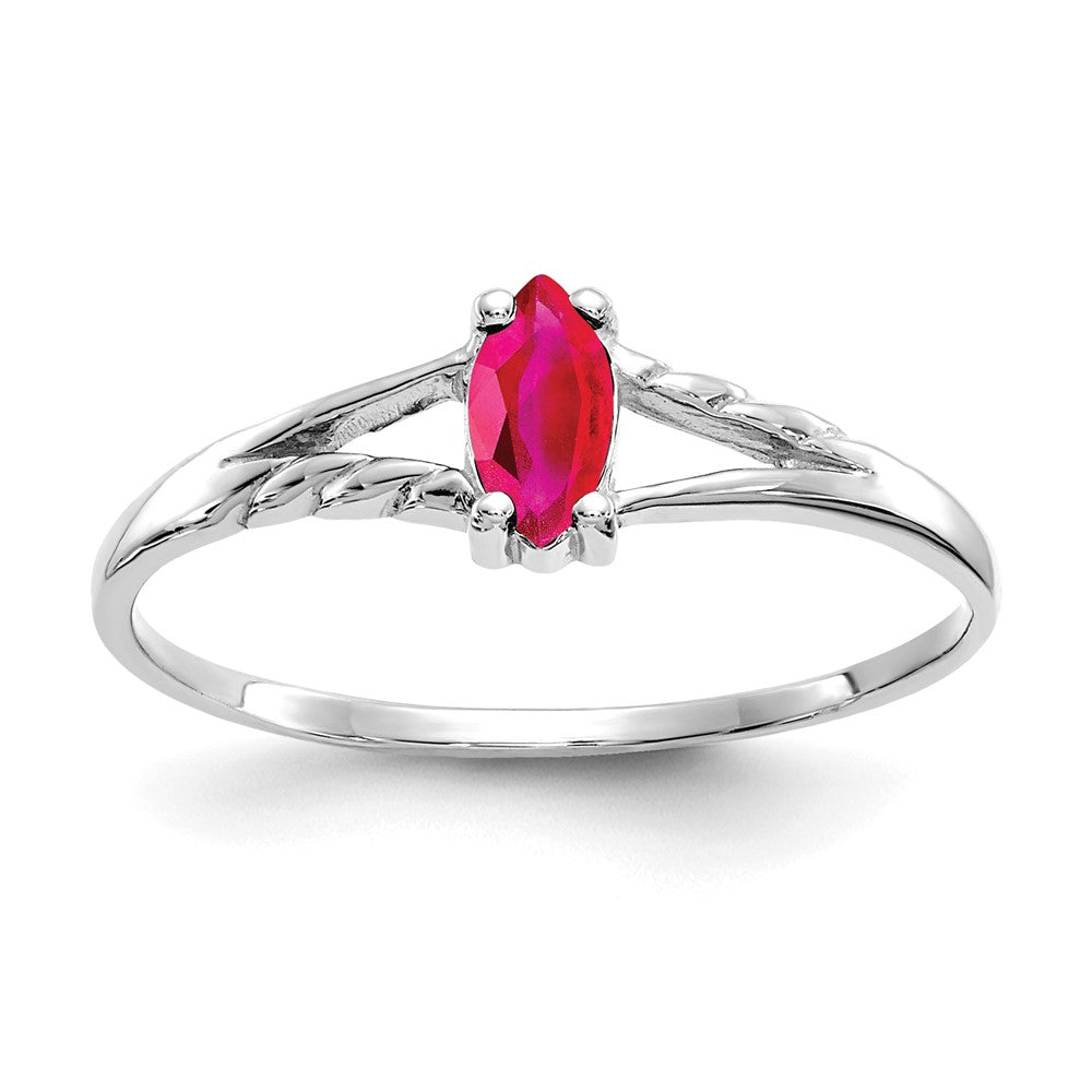10k White Gold Polished 6x3mm Marquise Genuine July/ Ruby Birthstone Ring