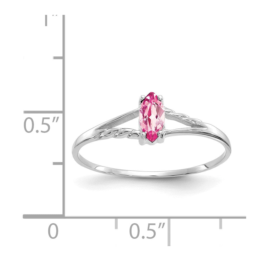 10k White Gold Polished 6x3mm Marquise Genuine October/ Pink Tourmaline Birthstone Ring