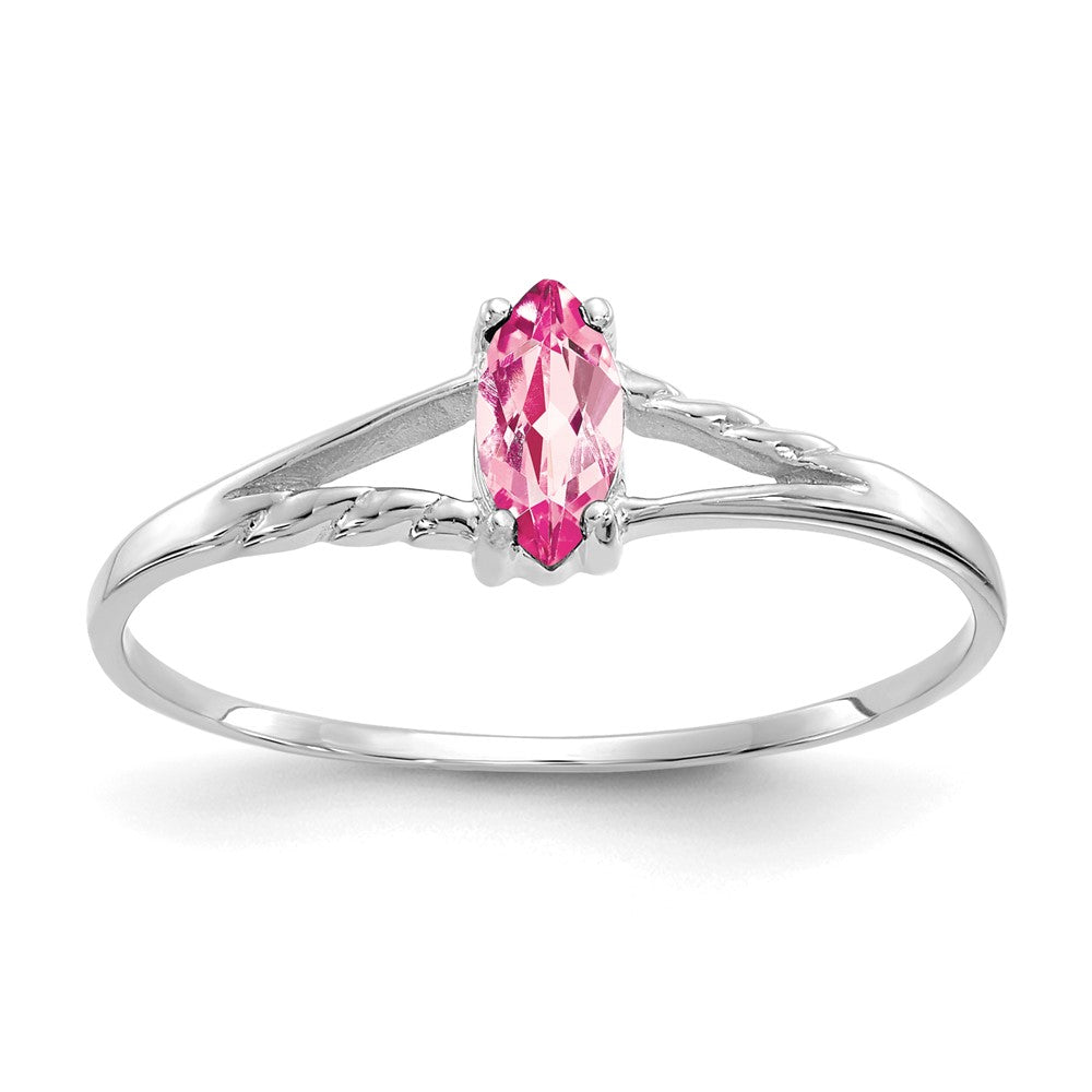 10k White Gold Polished 6x3mm Marquise Genuine October/ Pink Tourmaline Birthstone Ring