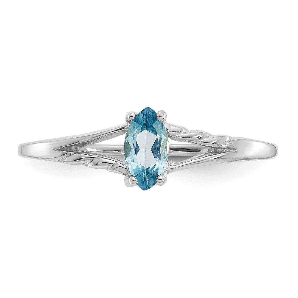 10k White Gold Polished 6x3mm Marquise Genuine December/ Blue Topaz Birthstone Ring