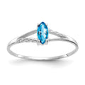 10k White Gold Polished 6x3mm Marquise Genuine December/ Blue Topaz Birthstone Ring