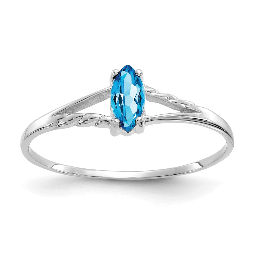 10k White Gold Polished 6x3mm Marquise Genuine December/ Blue Topaz Birthstone Ring