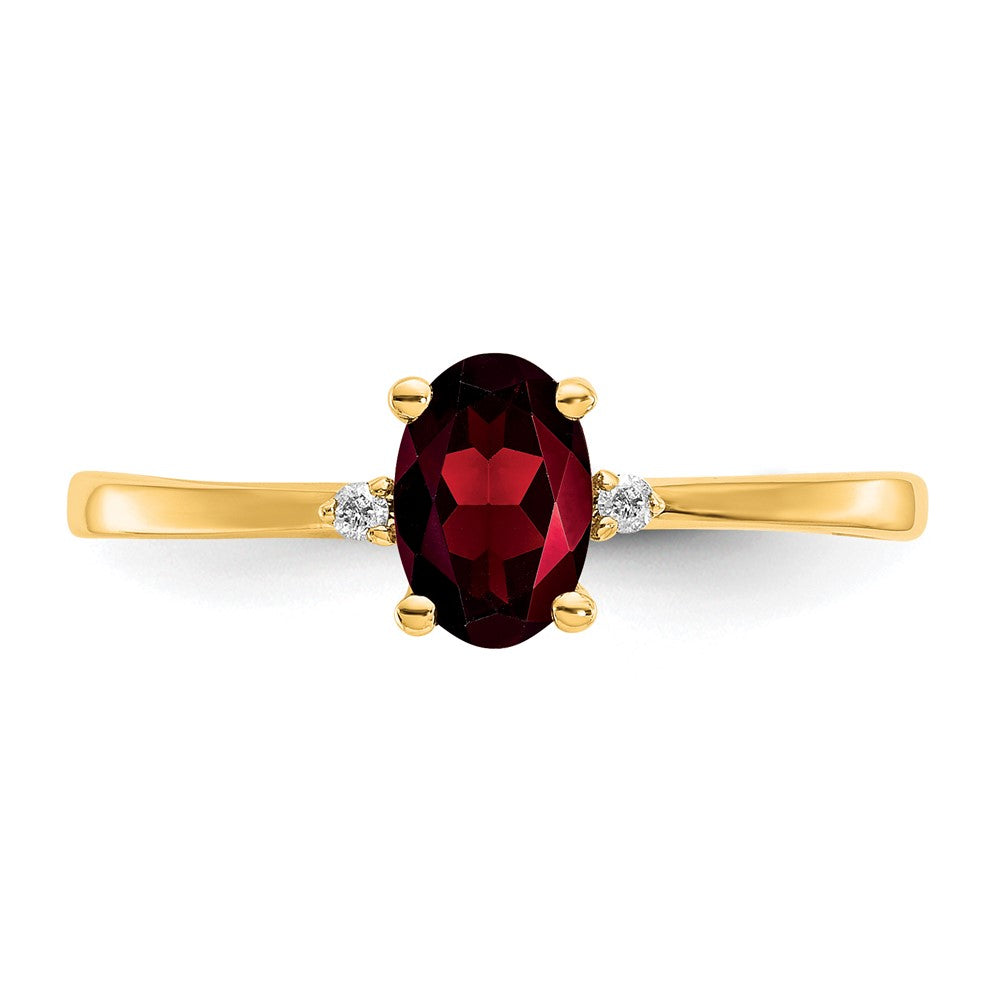 10k Polished 6x4mm Oval Genuine January/ Garnet and Diamond Birthstone Ring