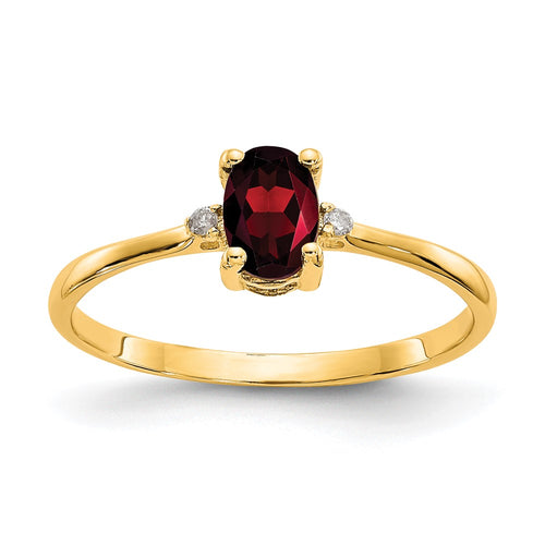 10k Polished 6x4mm Oval Genuine January/ Garnet and Diamond Birthstone Ring