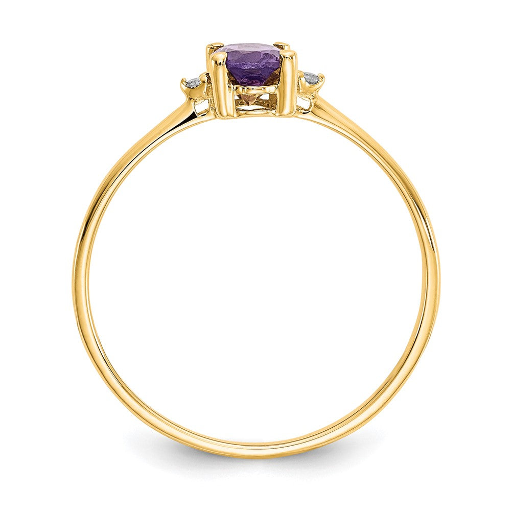 10k Polished 6x4mm Oval Genuine February/ Amethyst and Diamond Birthstone Ring