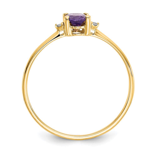 10k Polished 6x4mm Oval Genuine February/ Amethyst and Diamond Birthstone Ring