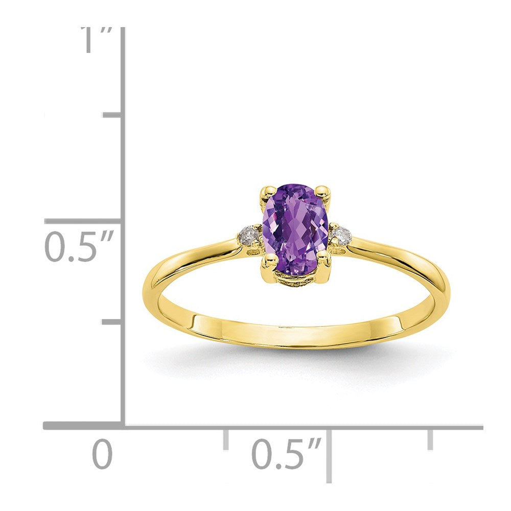 10k Polished 6x4mm Oval Genuine February/ Amethyst and Diamond Birthstone Ring
