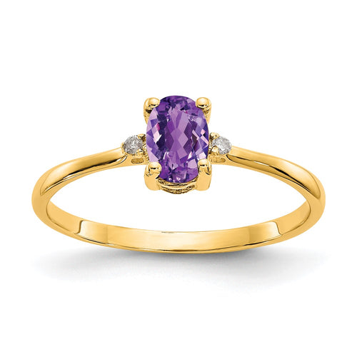 10k Polished 6x4mm Oval Genuine February/ Amethyst and Diamond Birthstone Ring