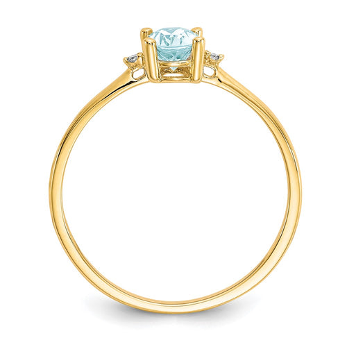 10k Polished 6x4mm Oval Genuine March/ Aquamarine and Diamond Birthstone Ring