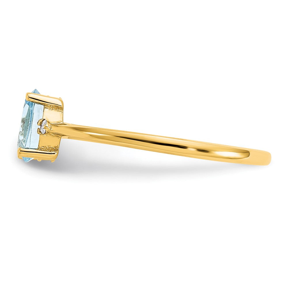 10k Polished 6x4mm Oval Genuine March/ Aquamarine and Diamond Birthstone Ring