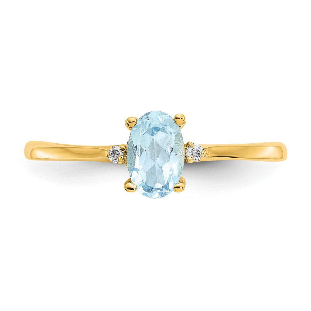 10k Polished 6x4mm Oval Genuine March/ Aquamarine and Diamond Birthstone Ring