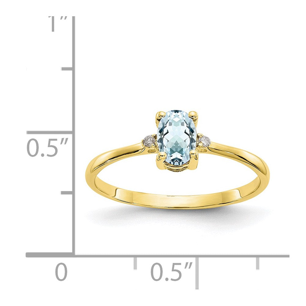 10k Polished 6x4mm Oval Genuine March/ Aquamarine and Diamond Birthstone Ring
