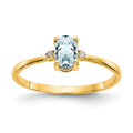 10k Polished 6x4mm Oval Genuine March/ Aquamarine and Diamond Birthstone Ring