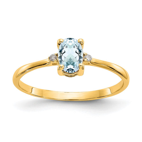 10k Polished 6x4mm Oval Genuine March/ Aquamarine and Diamond Birthstone Ring