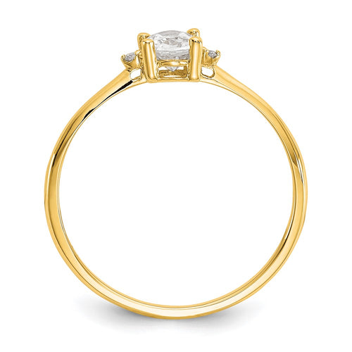 10k Polished 6x4mm Oval Genuine April/ White Topaz and Diamond Birthstone Ring