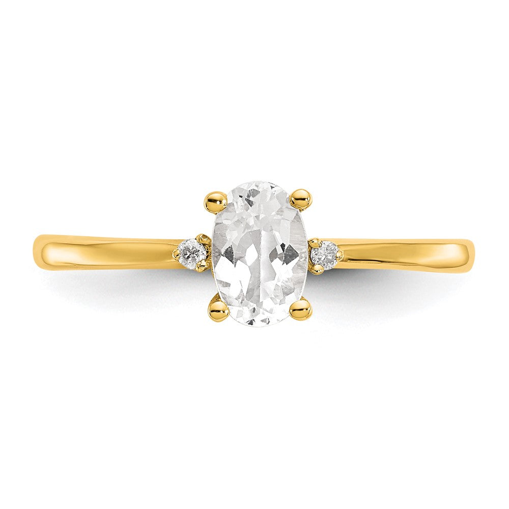 10k Polished 6x4mm Oval Genuine April/ White Topaz and Diamond Birthstone Ring