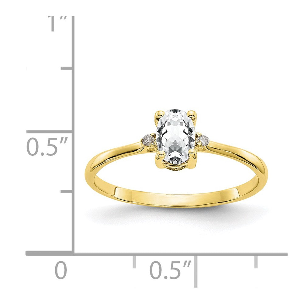 10k Polished 6x4mm Oval Genuine April/ White Topaz and Diamond Birthstone Ring