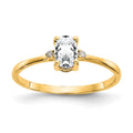 10k Polished 6x4mm Oval Genuine April/ White Topaz and Diamond Birthstone Ring