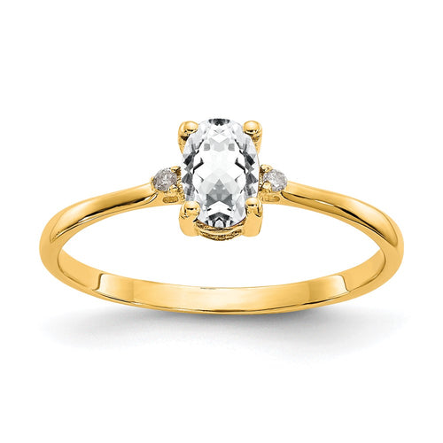10k Polished 6x4mm Oval Genuine April/ White Topaz and Diamond Birthstone Ring