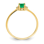 10k Polished 6x4mm Oval Genuine May/ Emerald and Diamond Birthstone Ring