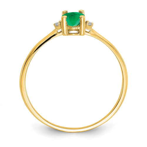 10k Polished 6x4mm Oval Genuine May/ Emerald and Diamond Birthstone Ring