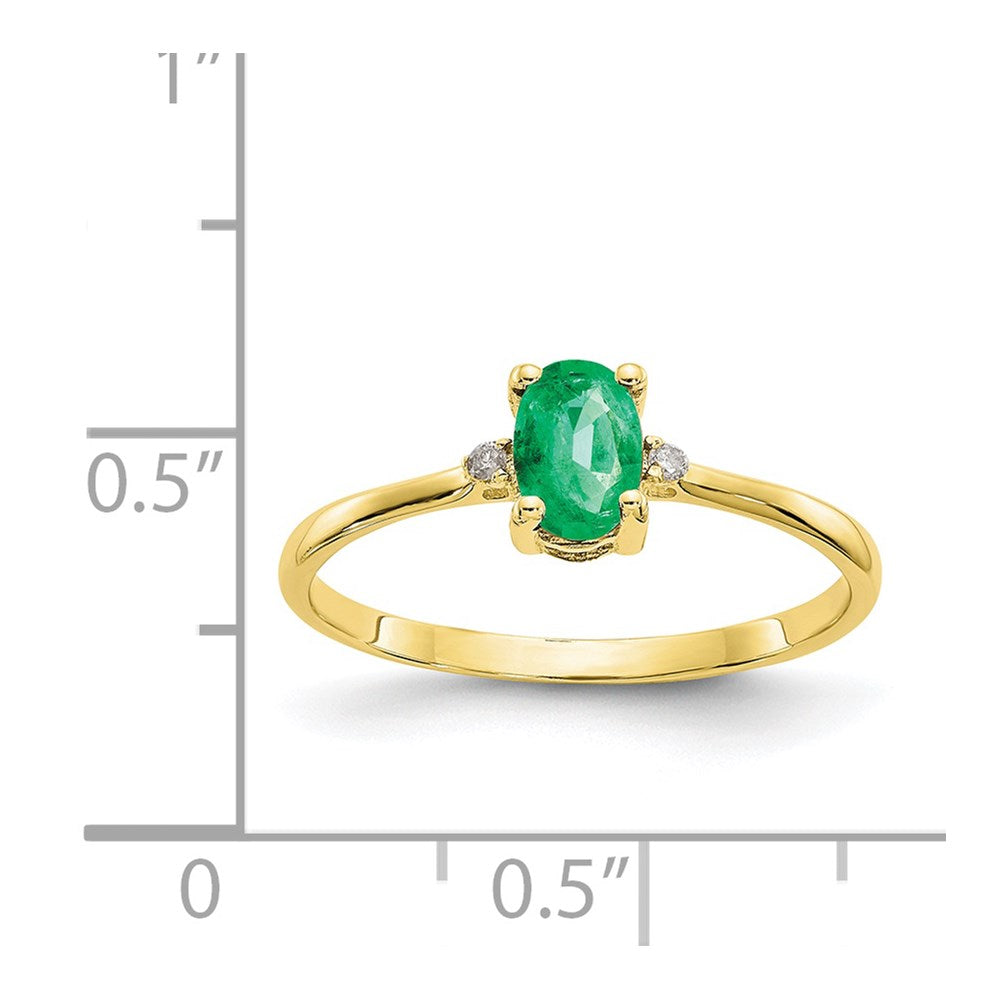 10k Polished 6x4mm Oval Genuine May/ Emerald and Diamond Birthstone Ring