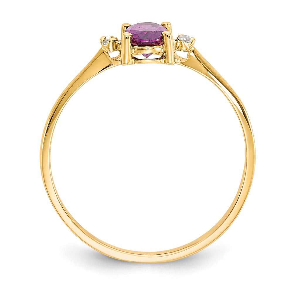 10k Polished 6x4mm Oval Genuine June/ Rhodolite Garnet and Diamond Birthstone Ring