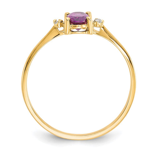 10k Polished 6x4mm Oval Genuine June/ Rhodolite Garnet and Diamond Birthstone Ring