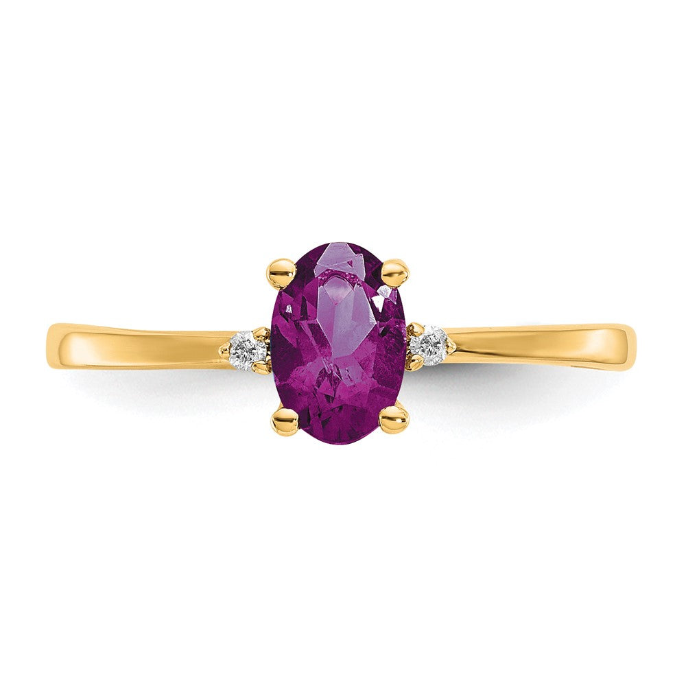 10k Polished 6x4mm Oval Genuine June/ Rhodolite Garnet and Diamond Birthstone Ring
