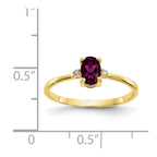 10k Polished 6x4mm Oval Genuine June/ Rhodolite Garnet and Diamond Birthstone Ring