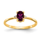 10k Polished 6x4mm Oval Genuine June/ Rhodolite Garnet and Diamond Birthstone Ring